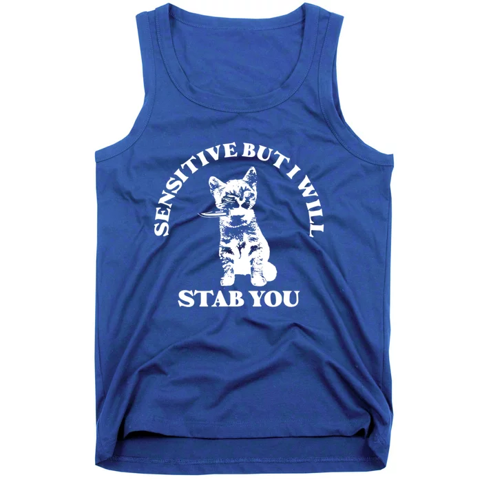 Sensitive But I Will Stab You Funny Cat Horror Gift Tank Top