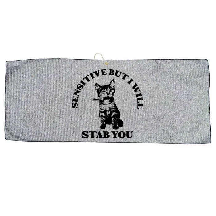 Sensitive But I Will Stab You Funny Cat Horror Gift Large Microfiber Waffle Golf Towel