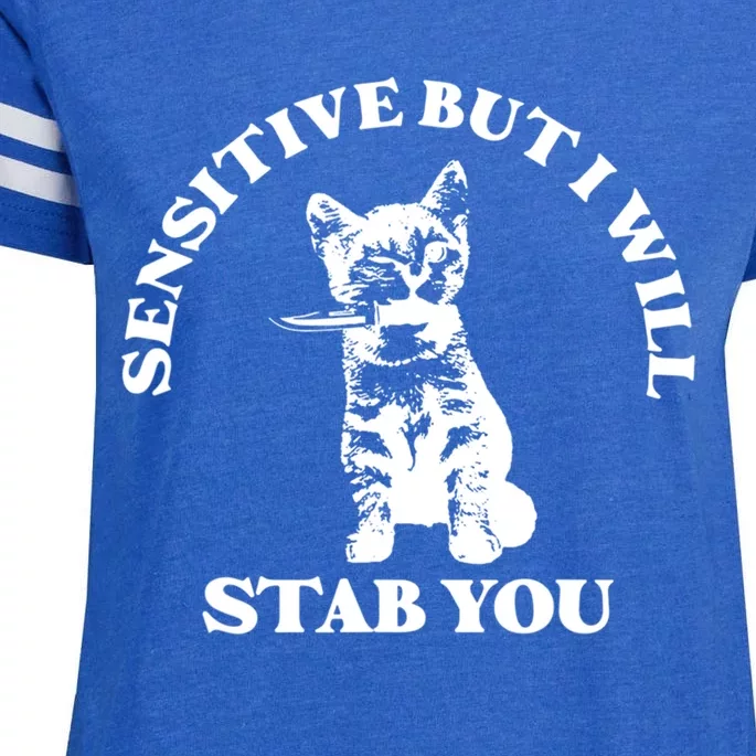 Sensitive But I Will Stab You Funny Cat Horror Gift Enza Ladies Jersey Football T-Shirt