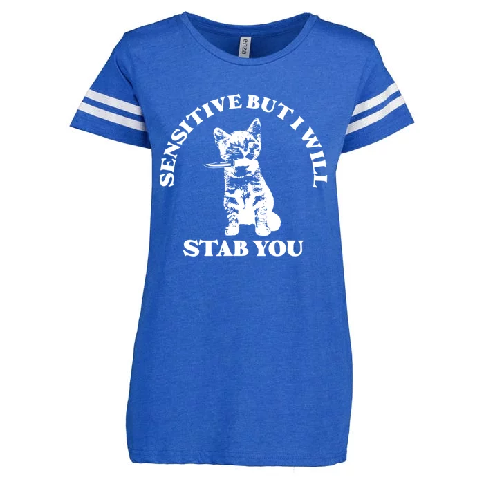 Sensitive But I Will Stab You Funny Cat Horror Gift Enza Ladies Jersey Football T-Shirt