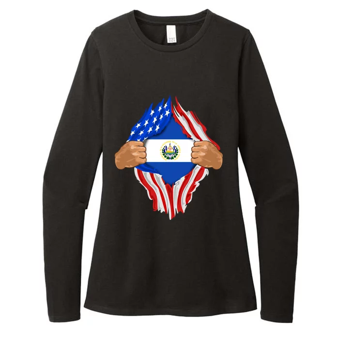 Salvadoran Blood Inside Me Funny Gift El Salvador Flag Gift Womens CVC Long Sleeve Shirt