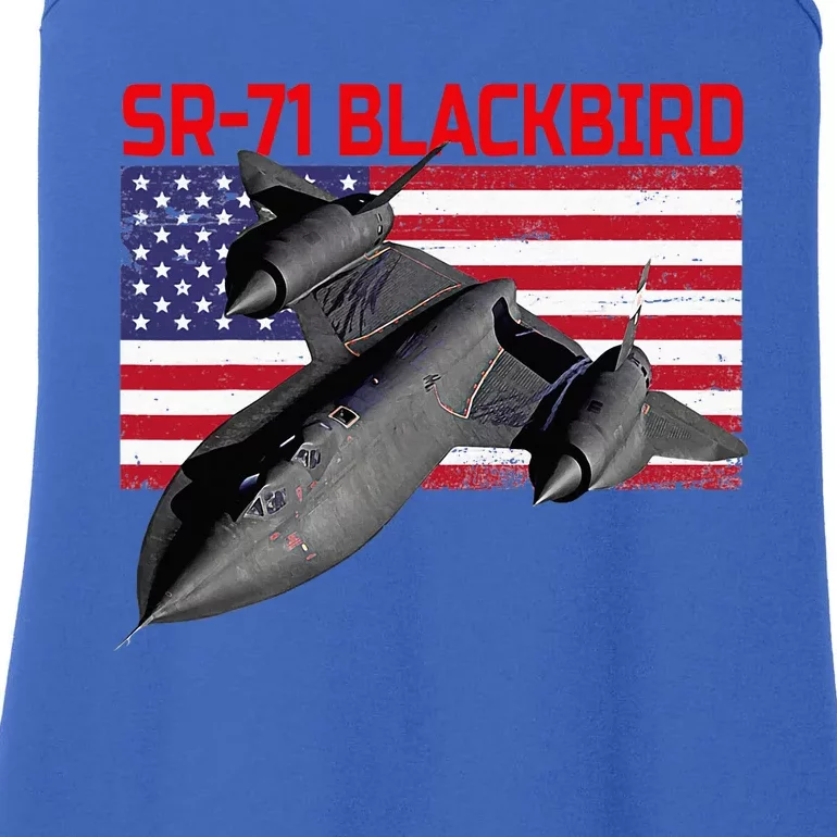 Sr71 Blackbird In Action And Patriotic American Flag. Ladies Essential Tank