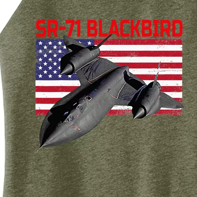 Sr71 Blackbird In Action And Patriotic American Flag. Women’s Perfect Tri Rocker Tank