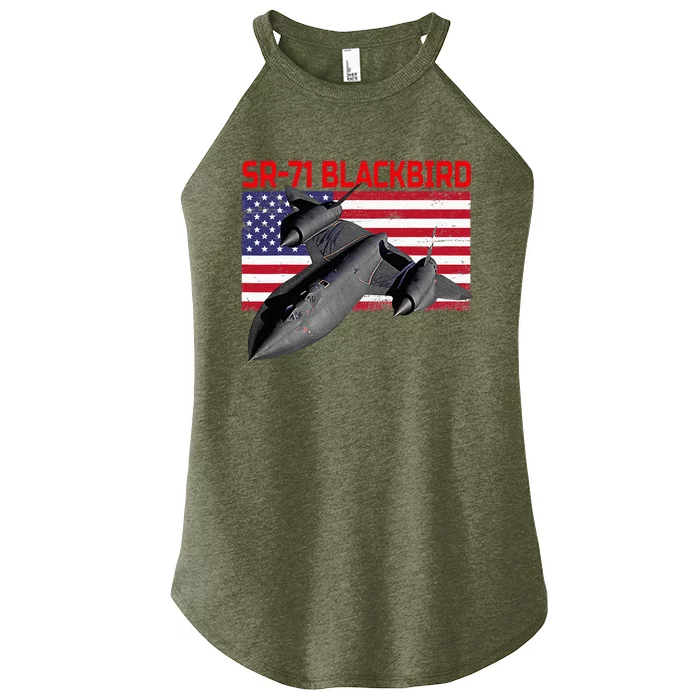 Sr71 Blackbird In Action And Patriotic American Flag. Women’s Perfect Tri Rocker Tank