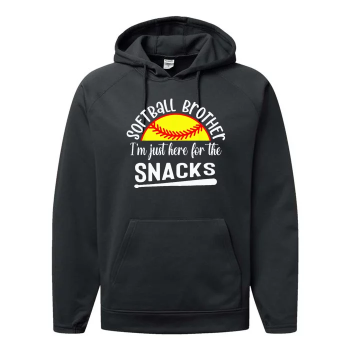 Softball Brother Im Just Here For The Snacks Retro Softball Performance Fleece Hoodie