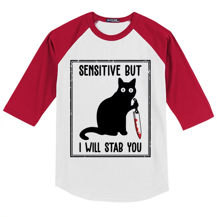 Sensitive But I Will Stab You Funny Cat Meaningful Gift Kids Colorblock Raglan Jersey