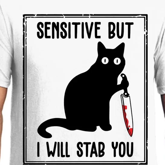 Sensitive But I Will Stab You Funny Cat Meaningful Gift Pajama Set