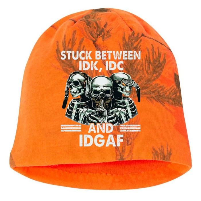 Stuck Between Idk Idc And Idgaf Skeleton Kati - Camo Knit Beanie