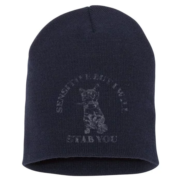 Sensitive But I Will Stab You Funny Cat Horror Short Acrylic Beanie