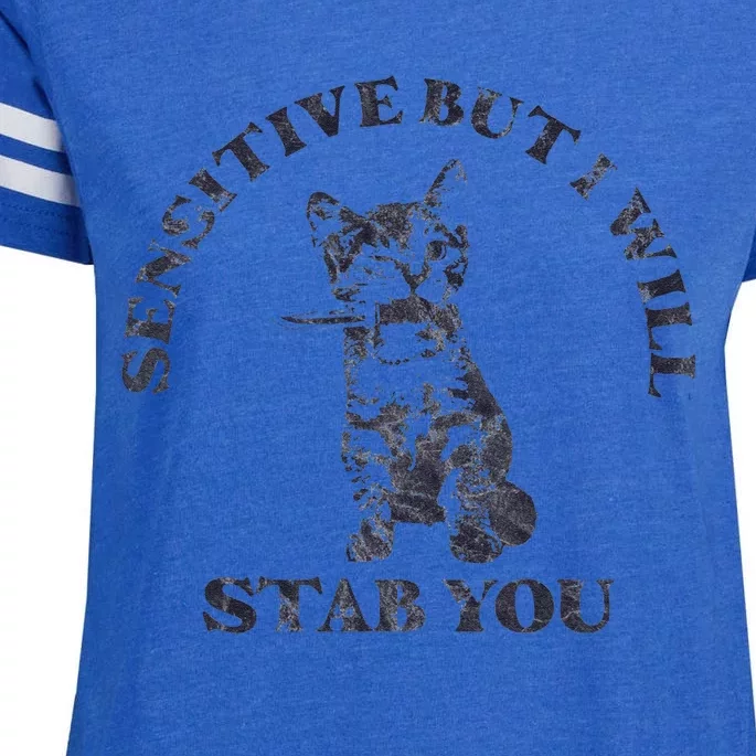 Sensitive But I Will Stab You Funny Cat Horror Enza Ladies Jersey Football T-Shirt