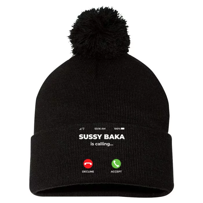 Sussy Baka Is Calling Funny Phone Meme Pom Pom 12in Knit Beanie