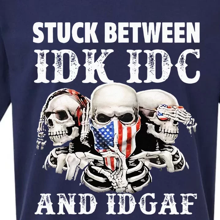 Stuck Between Idk Idc And Idgaf Funny Skull Lover Sueded Cloud Jersey T-Shirt