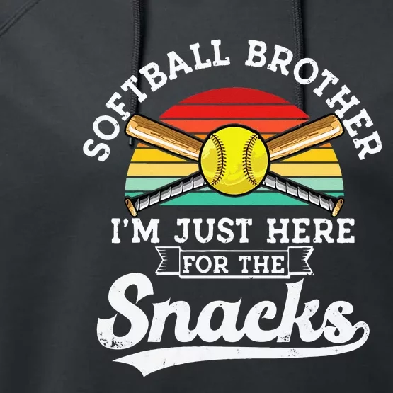 Softball Brother Im Just Here For The Snacks Retro Softball Performance Fleece Hoodie