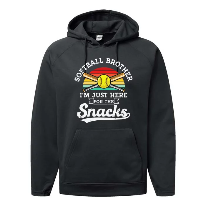 Softball Brother Im Just Here For The Snacks Retro Softball Performance Fleece Hoodie