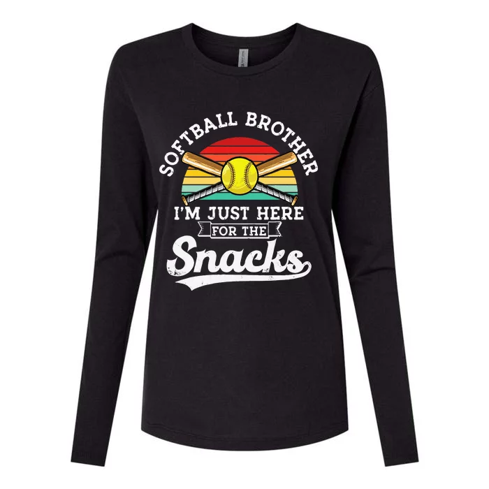 Softball Brother Im Just Here For The Snacks Retro Softball Womens Cotton Relaxed Long Sleeve T-Shirt