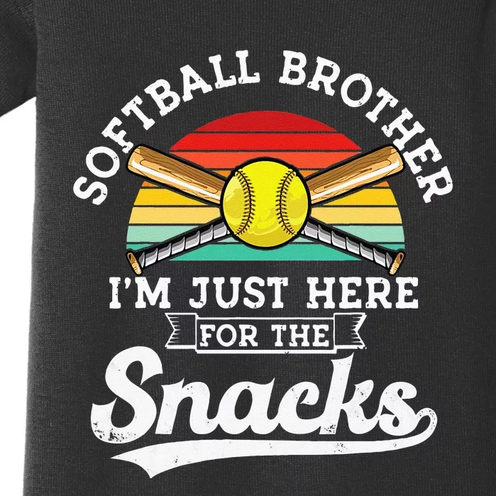 Softball Brother Im Just Here For The Snacks Retro Softball Baby Bodysuit