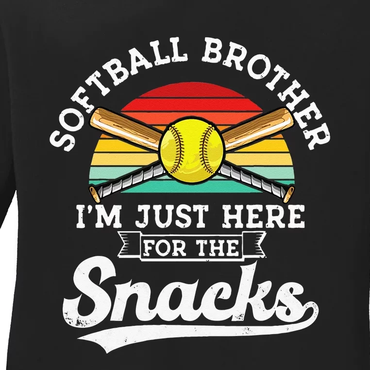 Softball Brother Im Just Here For The Snacks Retro Softball Ladies Long Sleeve Shirt