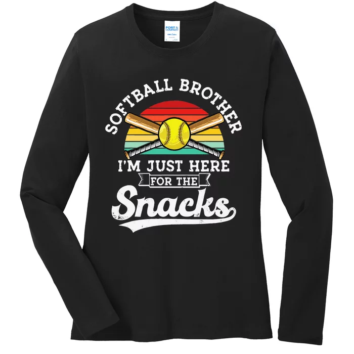 Softball Brother Im Just Here For The Snacks Retro Softball Ladies Long Sleeve Shirt