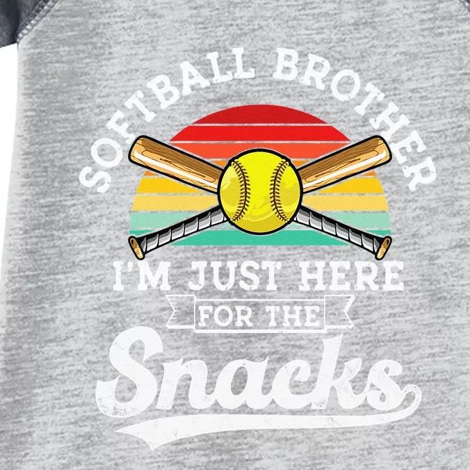 Softball Brother Im Just Here For The Snacks Retro Softball Infant Baby Jersey Bodysuit