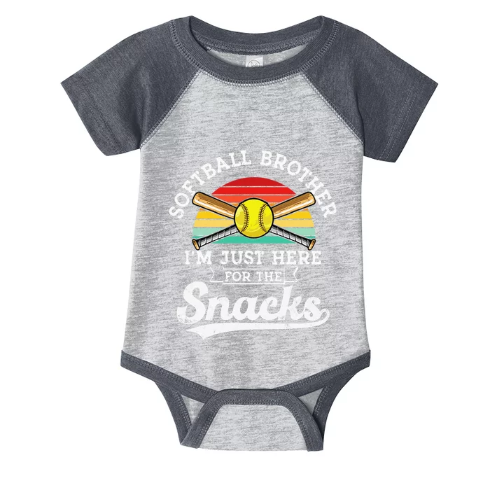 Softball Brother Im Just Here For The Snacks Retro Softball Infant Baby Jersey Bodysuit