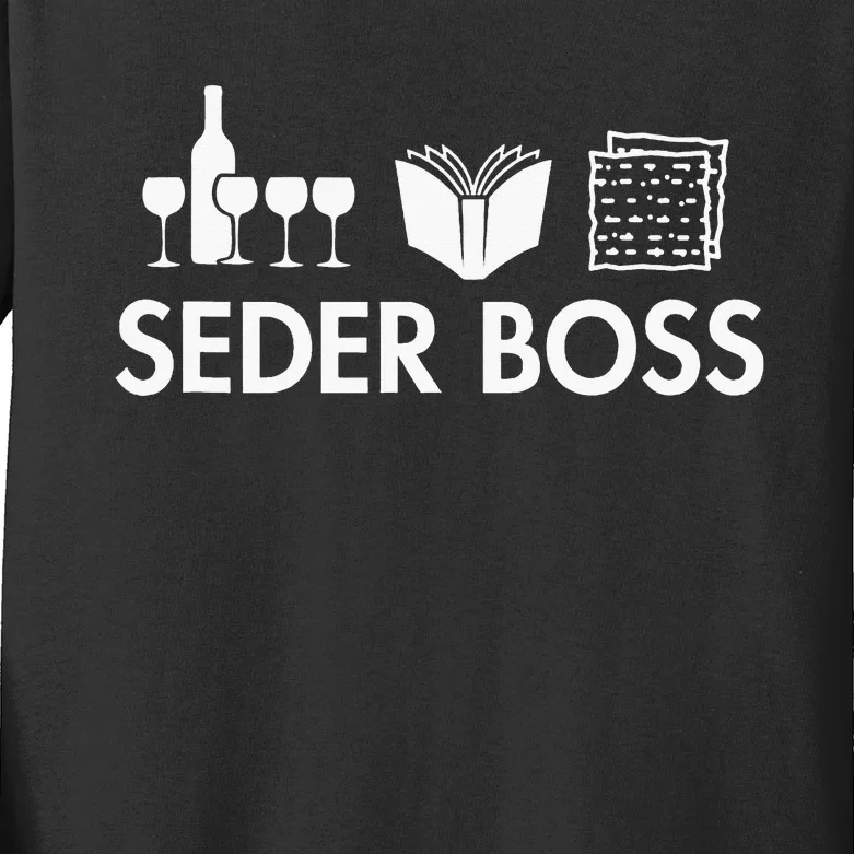 Seder Boss Jewish Funny Passover Leader Matzah Matzo Kids Long Sleeve Shirt