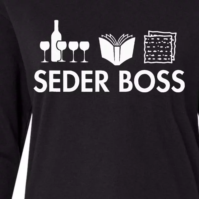 Seder Boss Jewish Funny Passover Leader Matzah Matzo Womens Cotton Relaxed Long Sleeve T-Shirt