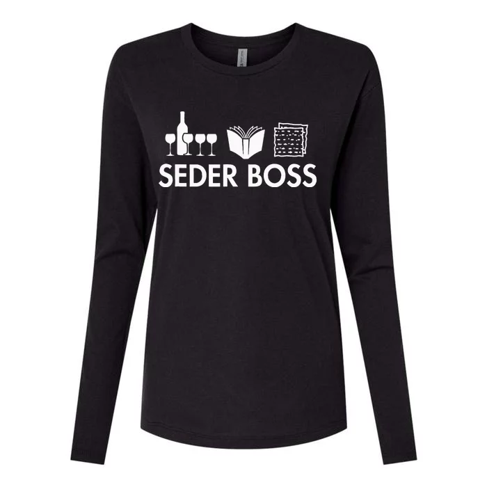 Seder Boss Jewish Funny Passover Leader Matzah Matzo Womens Cotton Relaxed Long Sleeve T-Shirt