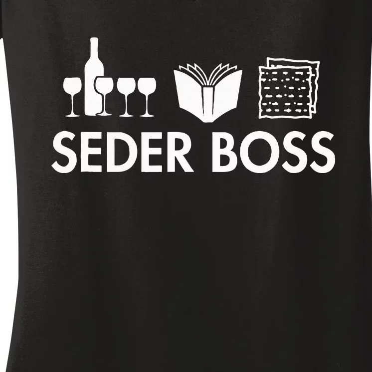 Seder Boss Jewish Funny Passover Leader Matzah Matzo Women's V-Neck T-Shirt