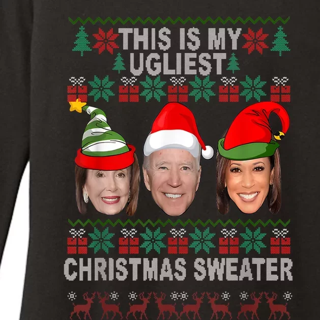 Santa Biden Kamala Ugliest Christmas Sweater Anti Liberals Womens CVC Long Sleeve Shirt