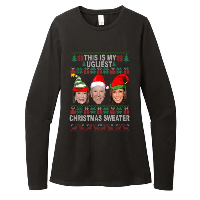 Santa Biden Kamala Ugliest Christmas Sweater Anti Liberals Womens CVC Long Sleeve Shirt