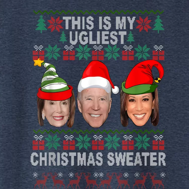 Santa Biden Kamala Ugliest Christmas Sweater Anti Liberals Women's Crop Top Tee