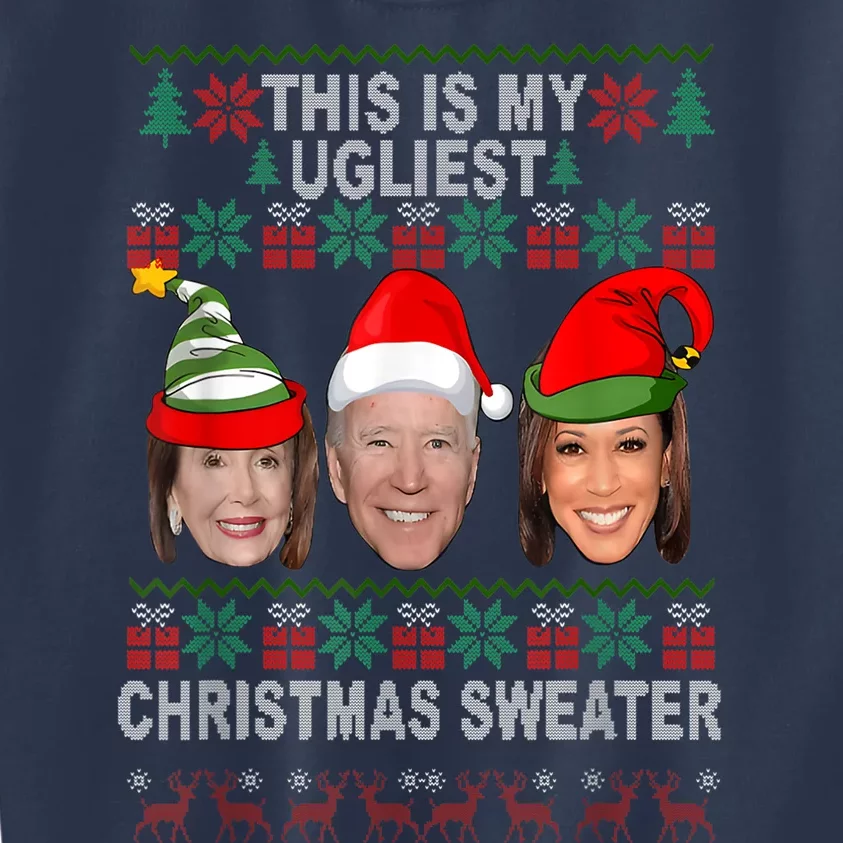 Santa Biden Kamala Ugliest Christmas Sweater Anti Liberals Kids Sweatshirt