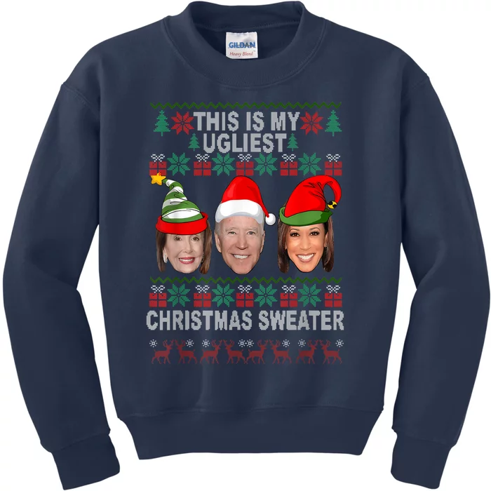 Santa Biden Kamala Ugliest Christmas Sweater Anti Liberals Kids Sweatshirt