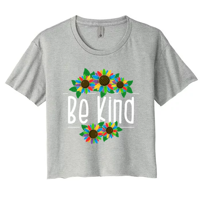 Sunflower Be Kind Autism Awareness Kindness Gift Women's Crop Top Tee