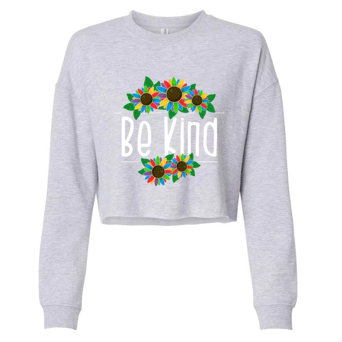 Sunflower Be Kind Autism Awareness Kindness Gift Cropped Pullover Crew