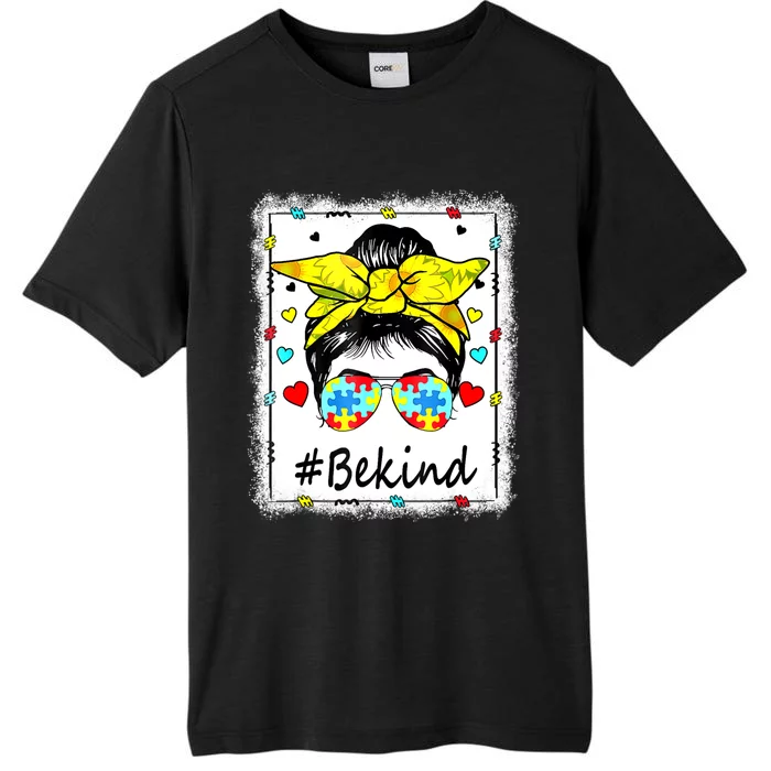 Sunflower Be Kind Autism Awareness Messy Bun ChromaSoft Performance T-Shirt