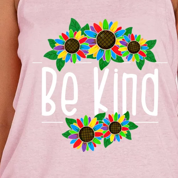 Sunflower Be Kind Autism Awareness Kindness Gift Women's Knotted Racerback Tank