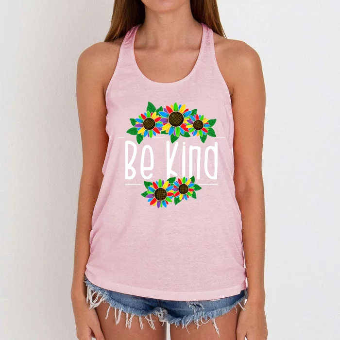 Sunflower Be Kind Autism Awareness Kindness Gift Women's Knotted Racerback Tank