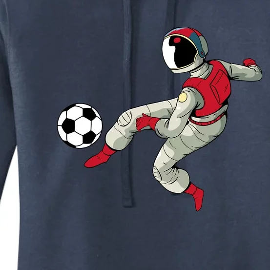 Soccer Ball Kick Astronaut Spaceman Cool Sports Lovers Gift Women's Pullover Hoodie