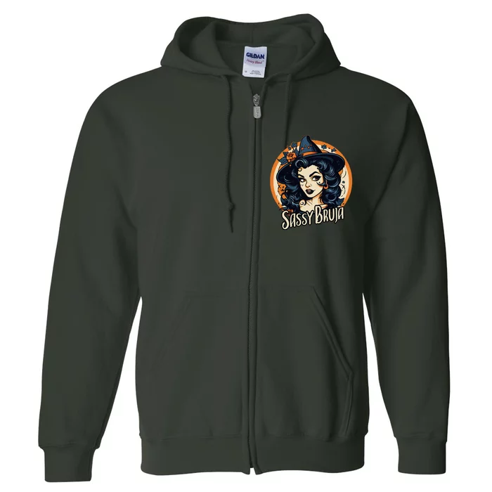 Sassy Bruja Latina Mexican Halloween Witch Full Zip Hoodie