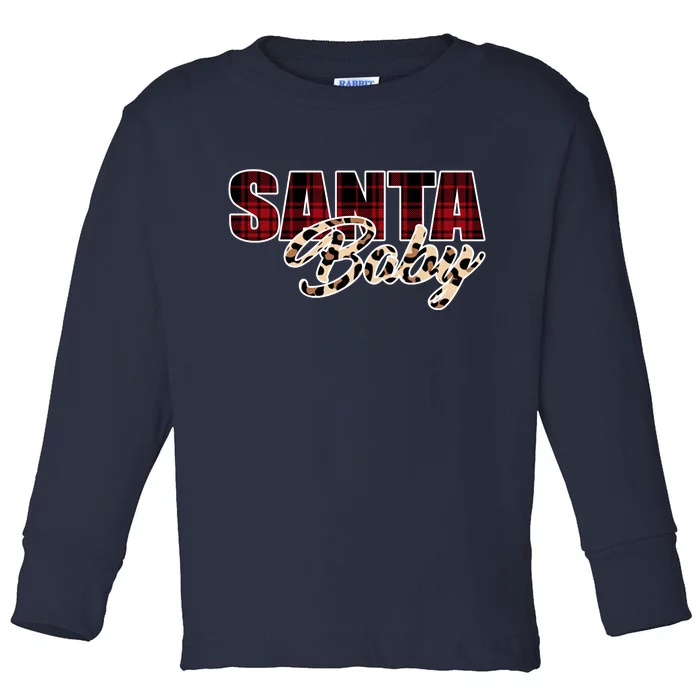 Santa Baby Leopard Christmas Pattern Logo Toddler Long Sleeve Shirt