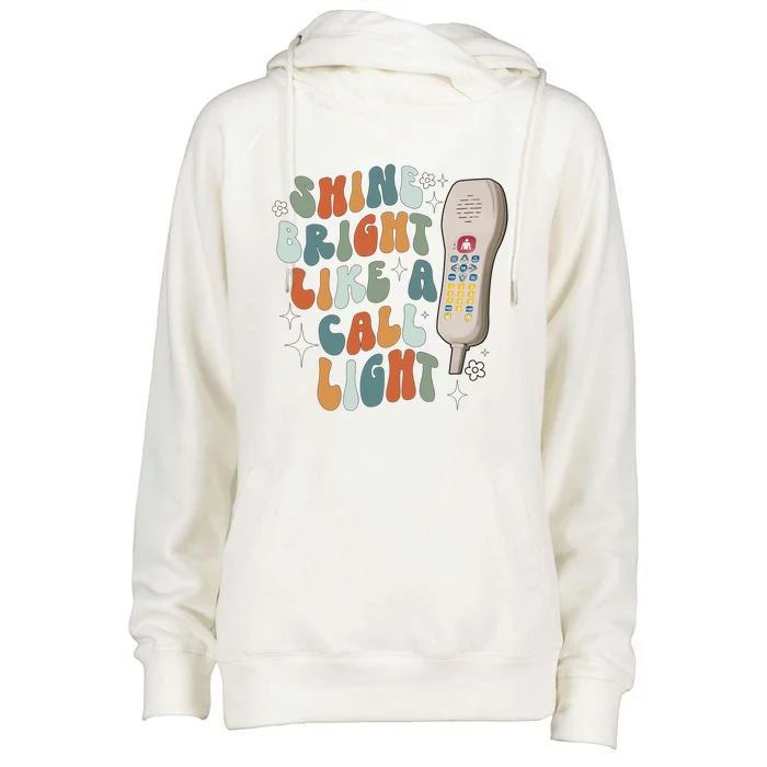 Shine Bright Like A Call Light Sarcastic Nurse Aide Aid Tech Gift Womens Funnel Neck Pullover Hood