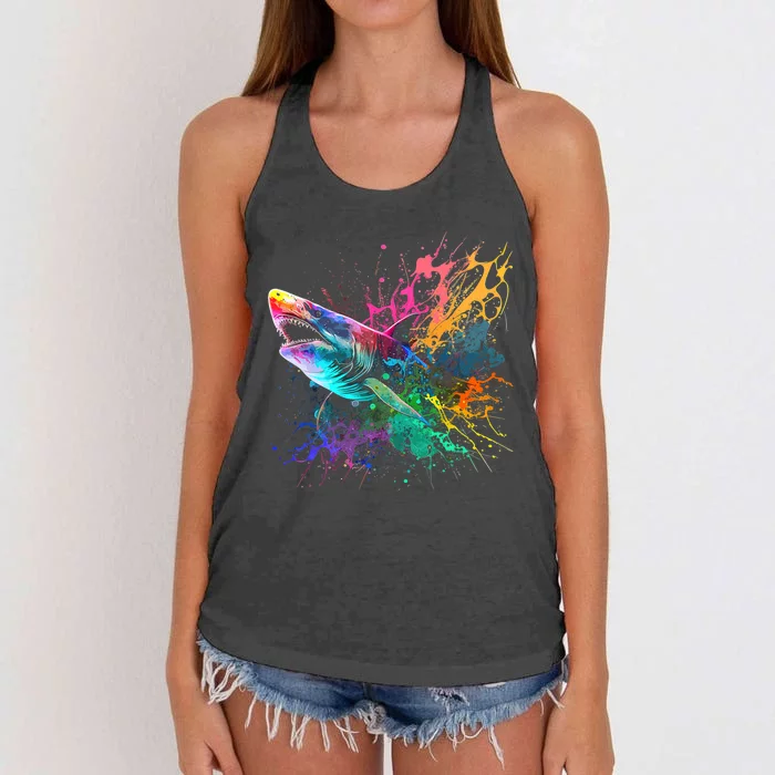 Shark Beach Lover Ocean Animal Novelty Women's Knotted Racerback Tank