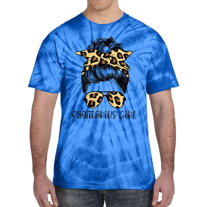 Sagittarius Birthday Leopard Bandana Glasses Zodiac Gift Tie-Dye T-Shirt