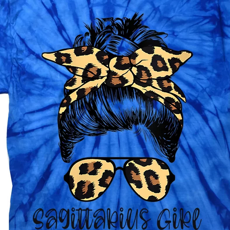 Sagittarius Birthday Leopard Bandana Glasses Zodiac Gift Tie-Dye T-Shirt