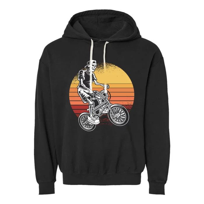 Skeleton Biking Lazy Halloween Costume Retro Bicycle Cute Gift Garment-Dyed Fleece Hoodie