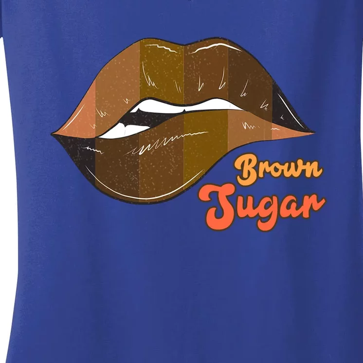 Sexy Bite Lips Brown Sugar Black History Melanin Black Queen Gift Women's V-Neck T-Shirt