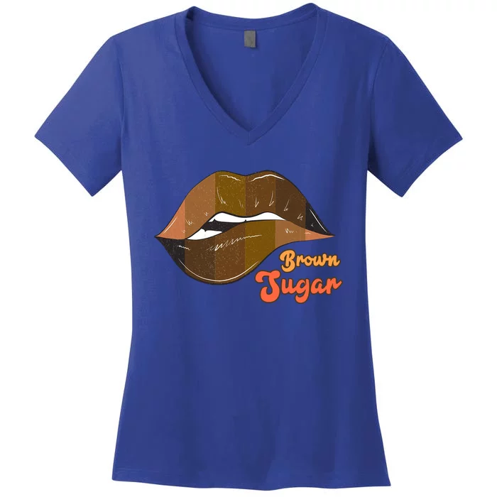 Sexy Bite Lips Brown Sugar Black History Melanin Black Queen Gift Women's V-Neck T-Shirt