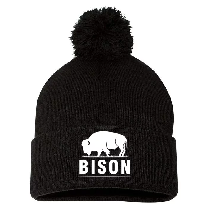 Simple Bison Logo Pom Pom 12in Knit Beanie