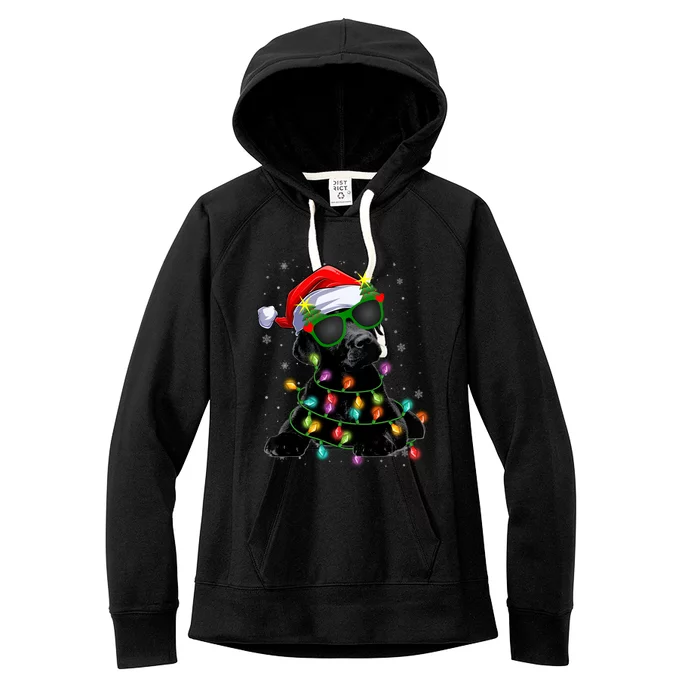 Santa Black Labrador Retriever Christmas Tree Light Dog Xmas Gift Women's Fleece Hoodie